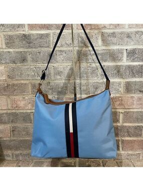Tommy Hilfiger Light Blue and Brown Shoulder Bag